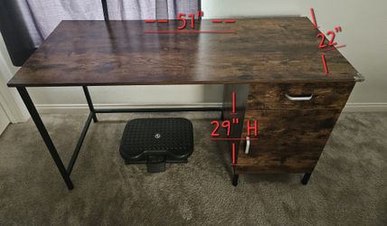 Wood Computer Table With Drawer, Plastic Foot Rest And Wood Monitor Stand Riser