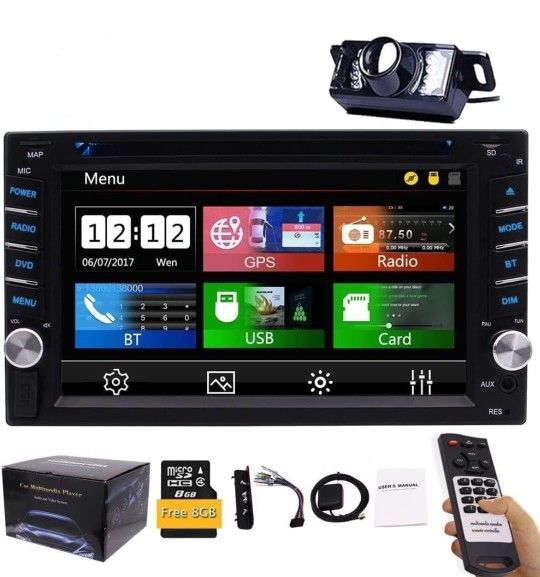 Double Din Car Stereo GPS Navigation System DVD Player Bluetooth 2 Din Car Radio Capacitive Touch Screen + Free Backup Camera Support SWC USB SD 1080P