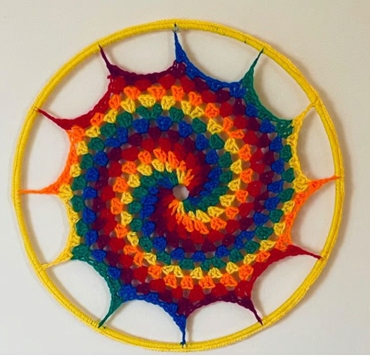 Crochet Rainbow Mandala Wall Hanging Spiral Pattern Handmade exquisite charming