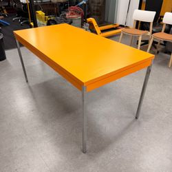 Steelcase Vintage Mid Century Modern Metal Orange Table w/ Drawer