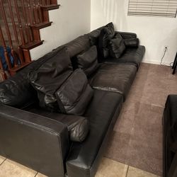 Black Leather 9ft Sofa And Chair