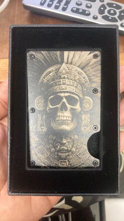 Metal Card Wallet Aztec Skull Engraved