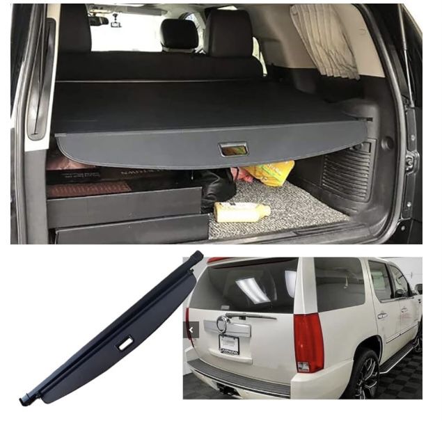 kaungka Cargo Cover Compatible for 2007-2014 Cadillac Escalade Chevrolet Tahoe GMC Yukon 2007-2013 Black Trunk Shielding Shade (Updated Version) (ONLY
