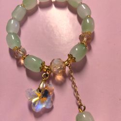 Glass Butterfly Charm Bracelet Light Green In Color 