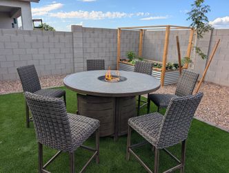 Agio Nicolet 7-Piece Fire Outdoor High Dining Set — Like New