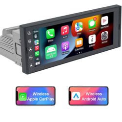 6.9 Inch Single Din Touchscreen Car Stereo with Wireless CarPlay & Wireless Android Auto, Android 10 Single Din Radio Multimedia System, GPS, Bluetoot
