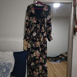 Beautiful Papaya Floral Long Dress