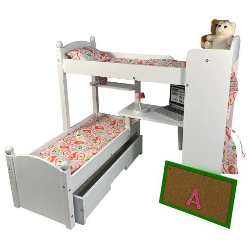 Playtime by Eimmie White Bunk Beds with Trundle and Accessories (23" tall)