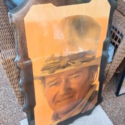Vintage John Wayne Wood Lacquered Wall Art, 23.5 × 35.5 × .5 Inches