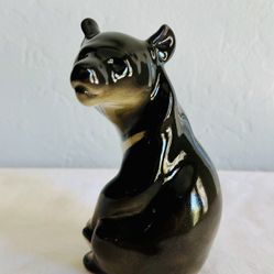 Vintage Lomonosov Porcelain Bear Figurine, Russian Imperial Porcelain Black Bear, Ceramic Bear Figur