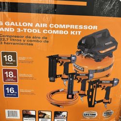 6 GALLON AIR COMPRESSOR AND 3-TOOL COMBO KIT • 150 Max PSI 2.6 SCFM @ 90 PSI, 1.5 HP Motor,