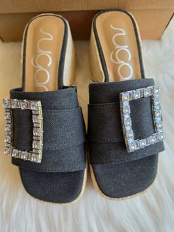 Sugar Women's Remote Embellished Buckle Espadrille Sandals - Black, 7.5M