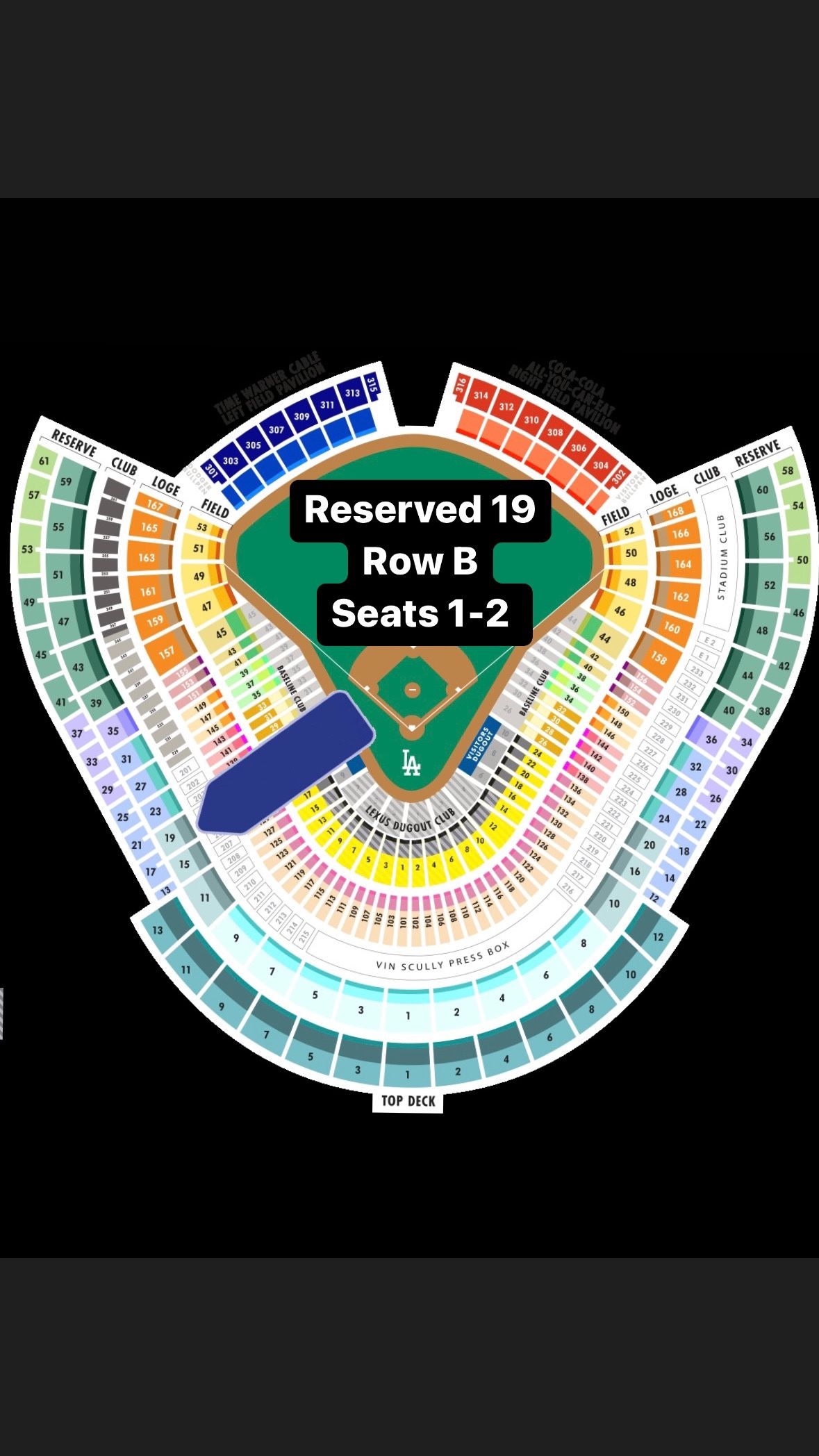 Dodgers Reserved 19 Row B Seats 1-2 Aisle Seats