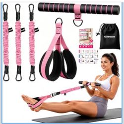 Pedal Resistance Band with Steel Handle, Adjustable 30-90 LB 3 Tube Foot Pedal Bands, Non-Slip Nylon Pedals, Abs Arm Waist Leg Core Workout, Training