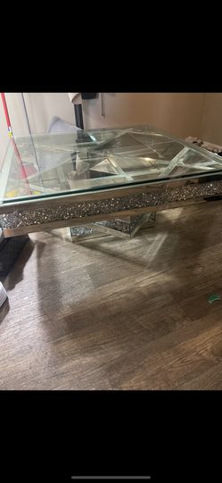 Crushed Diamond Mirrored Square Coffee Table Sparkly Crystal 3 Layers Mirror Coffee Table with Crystals for home