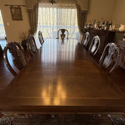 Elegant Solid Wood Dining Table Set – Custom Upholstery + Protective Pad – Seats 8
