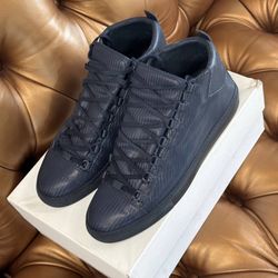 Balenciaga Blue Navy High-Top Leather Arena Mens Sneakers Shoes SIZE 45
