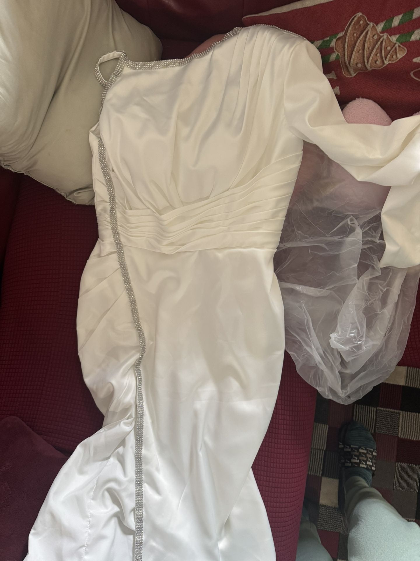 Glorious Ivory One Shoulder Long-Sleeve Sheath Evening Dress With Sequins