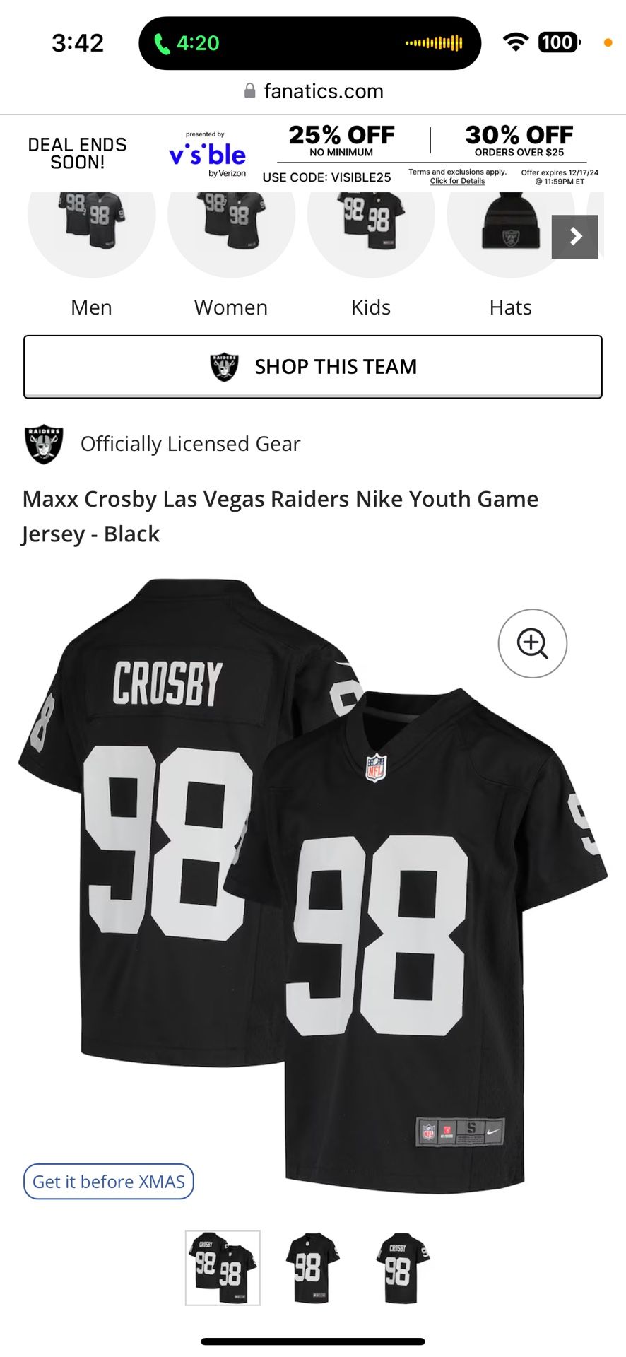 Boys medium Maxx Crosby Jersey