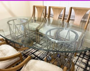 Glass Top Dining Table with 8 Chairs