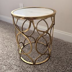 Round Gold / White Marble End Table