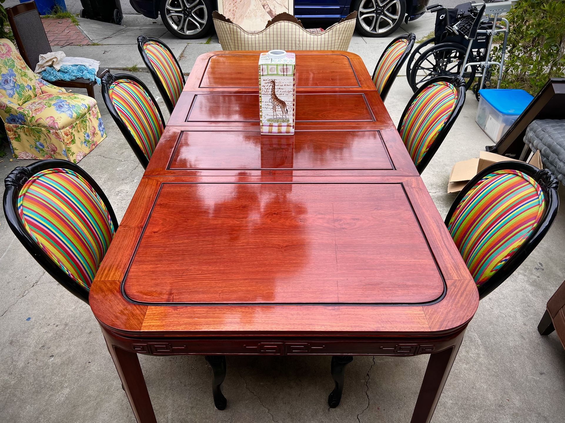 Bright Red Wood Asian Dining Room Table With 2 Extenders 4...