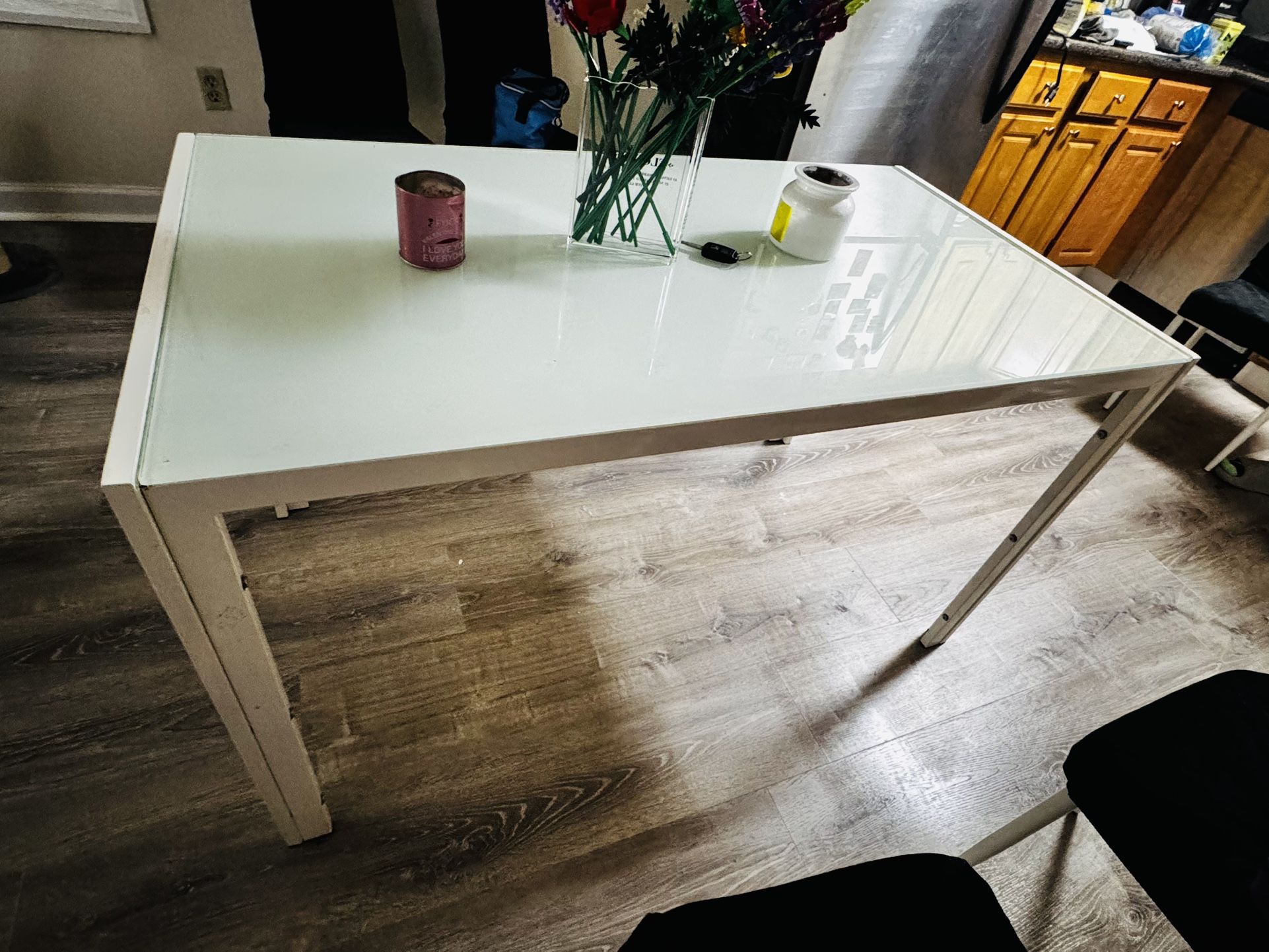 White 47" Tempered Glass Dining Table Modern Rectangle Kitchen & Dining Room + Free 6 Chairs