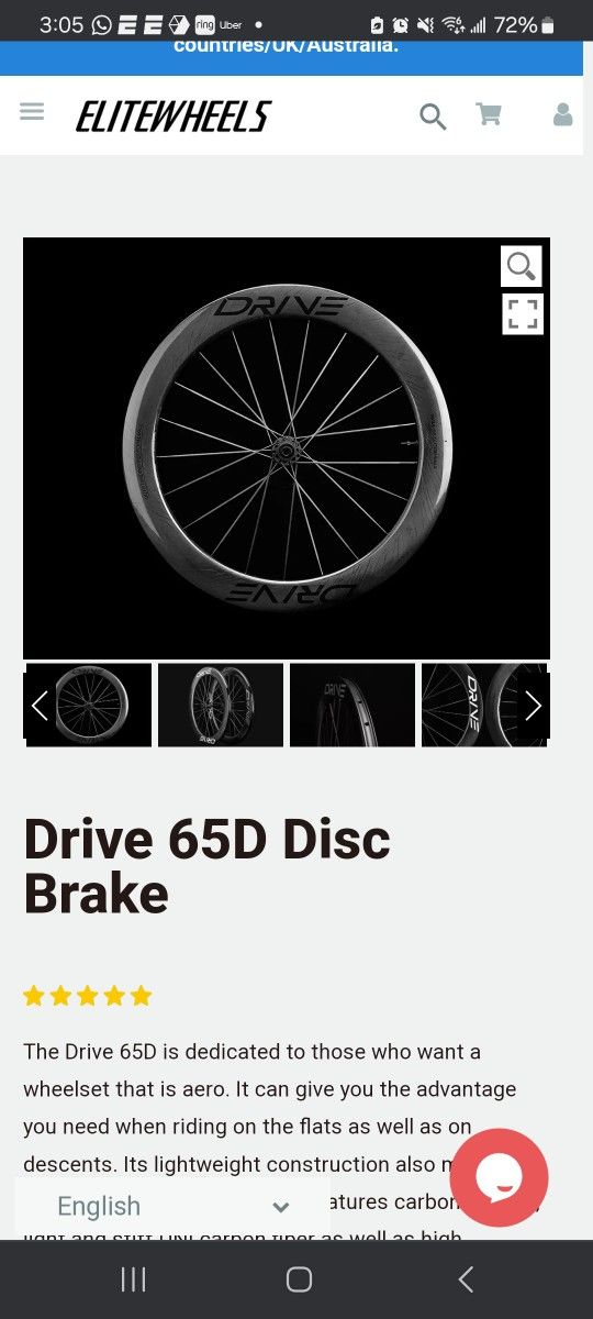 Elite Carbon Fiber Wheelset Disc 65
