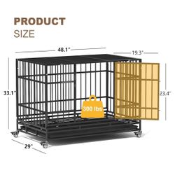 48 Inch Heavy Duty Dog Crates for Large Dogs, Indestructible Dog Crate with Upgraded Reinforced Baseplate