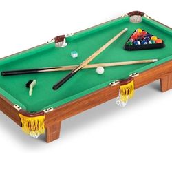 RayChee 36" Mini Tabletop Pool Set Portable Billiards Game, includes Balls, Sticks, Chalk, Brush & Triangle for The Family, Party

