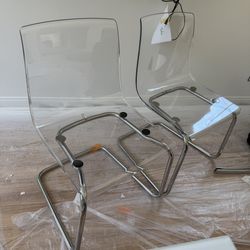 Set of 2 IKEA TOBIAS Mid Century Modern Chair, clear/chrome plated Very Good Condition 
