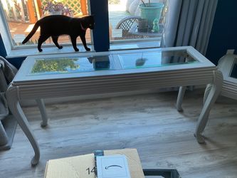 Gray Wood Coffee Table with Glass Top