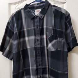 Men's Levi dress shirt plaid black & grey XLarge