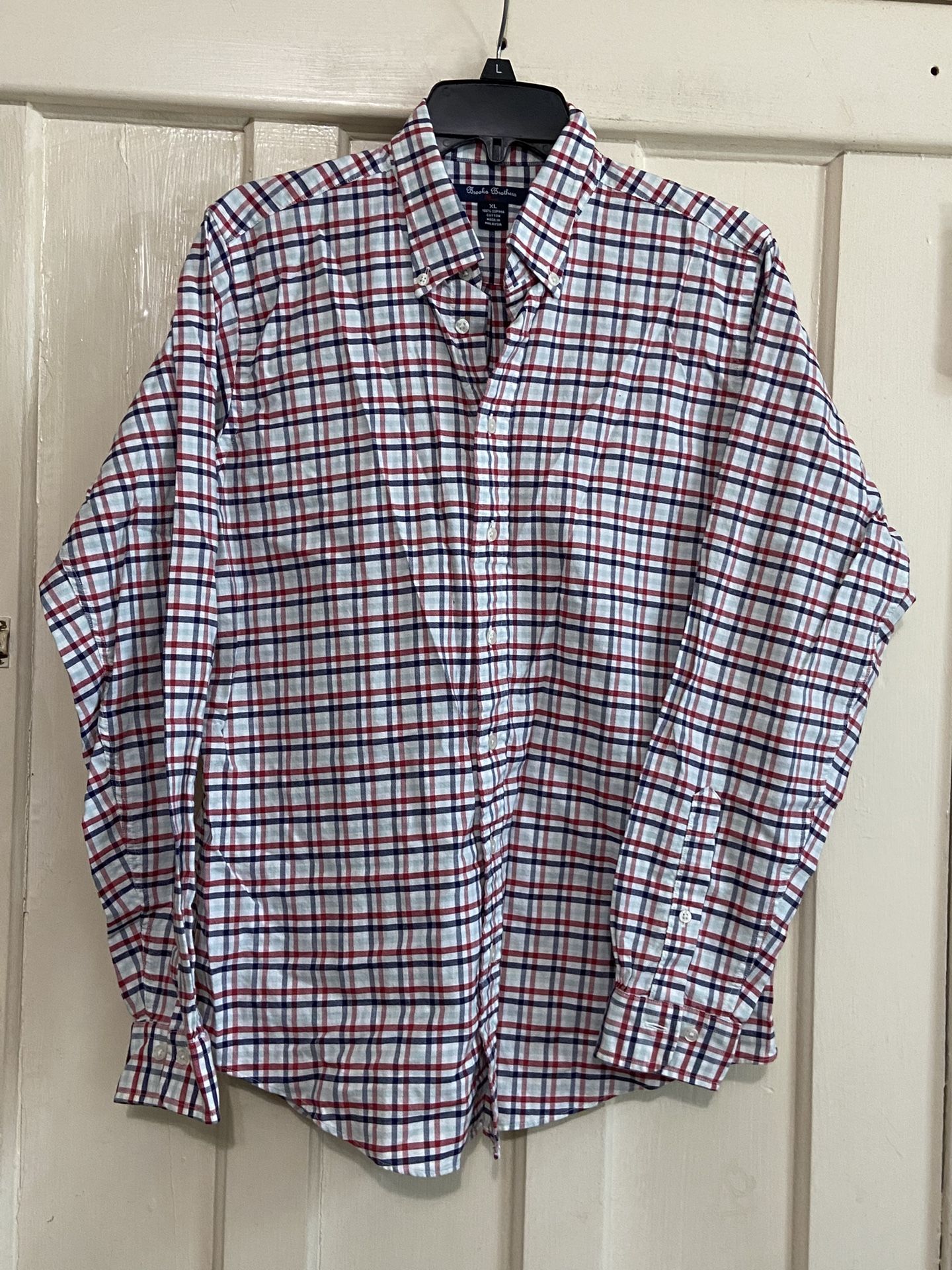 Brooks Brothers Shirt Fleece women’s XL Supima Cotton White Navy Red