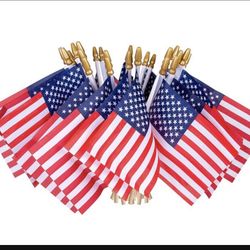 24Pack Small American Flags Small US Flags/Mini American Flag on Stick 4x6 Inch US American Hand Held Stick Flags with Kid-Safe Spear Top, Polyester 
