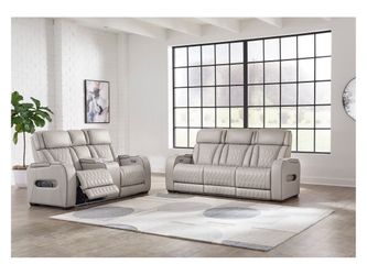 Boyington Gray Power Reclining Sofa and Loveseat