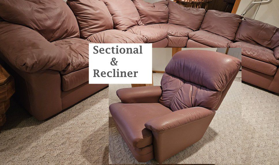 Sectional and Recliner great condition - Mauve is trending! 

