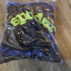Sp5der Hoodie Medium Used Grey And Green