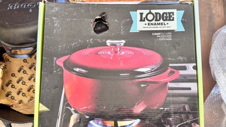 LODGE Enamelware 6 qt. Round Cast Iron Dutch Oven in Red with Lid