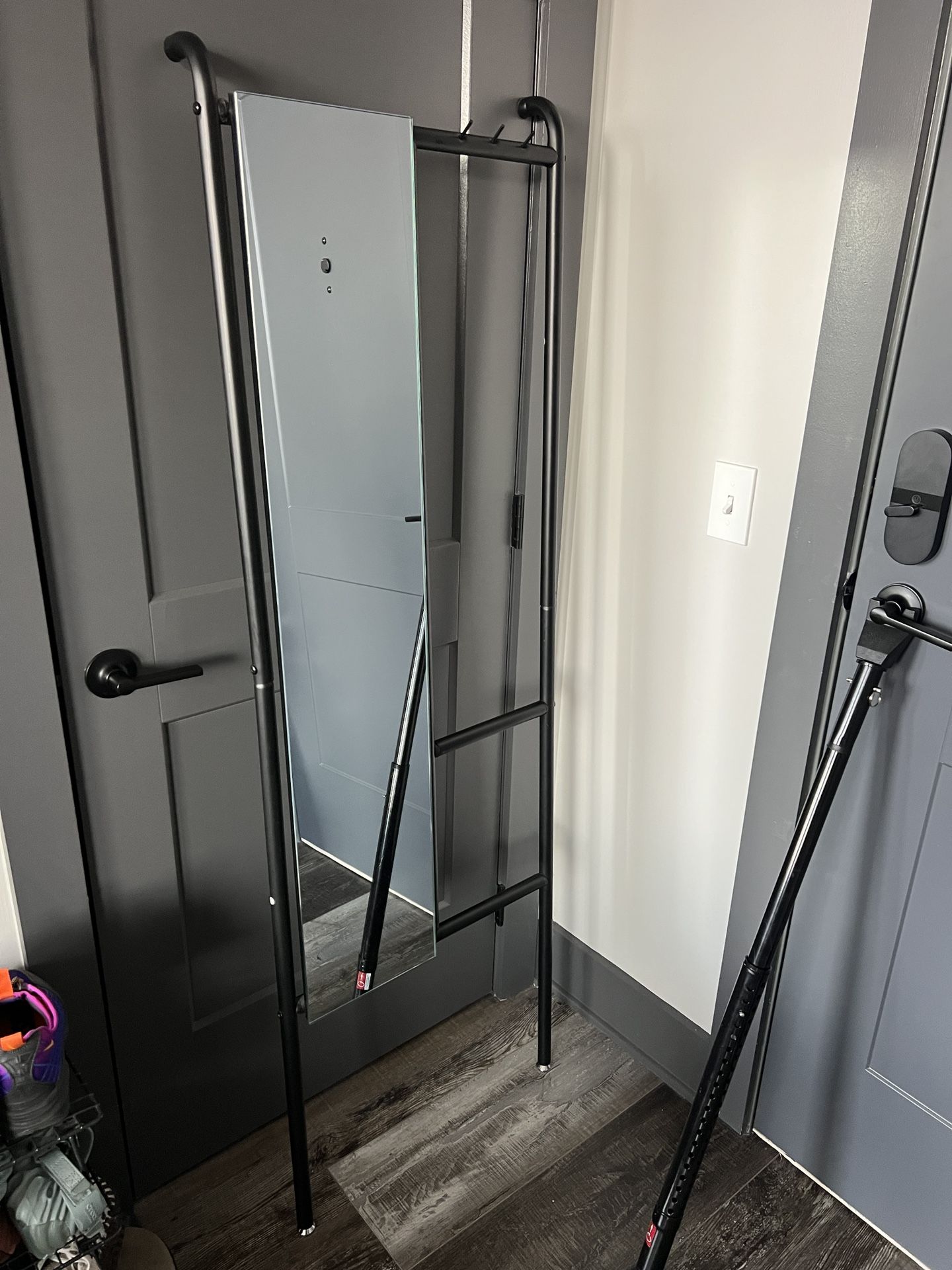 Entry Way Rack With Mirror And Coat Hooks
