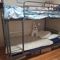 Metal Twin Size Bunkbed  WITH 1 MATTRESS INCLUDED - Litera Twin De Metal con 1 COLCHÓN INCLUIDO (GUNMETAL COLOR)