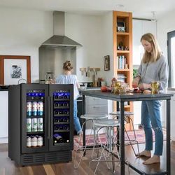 23.5 in. Dual Zone 18-Wine Bottles and 68-Cans Beverage & Wine Cooler in Black with Safety Locks and Keys