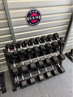 Top quality ⭐️New pair of 5,10,15,20,25,30,35,40,45,50,55,60lb rubber dumbbells with rack. $958