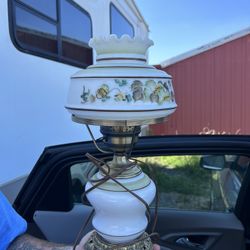 Loevsky (L&L WMC) milk glass painted  parlor lamp 