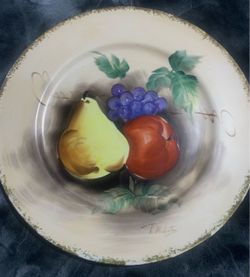 Vintage Norleans China Hand-Painted Fruit Playe with Artists Signature and Original Norleans Sticker/Mark on Back