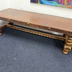 Peruvian leather tooled bench
