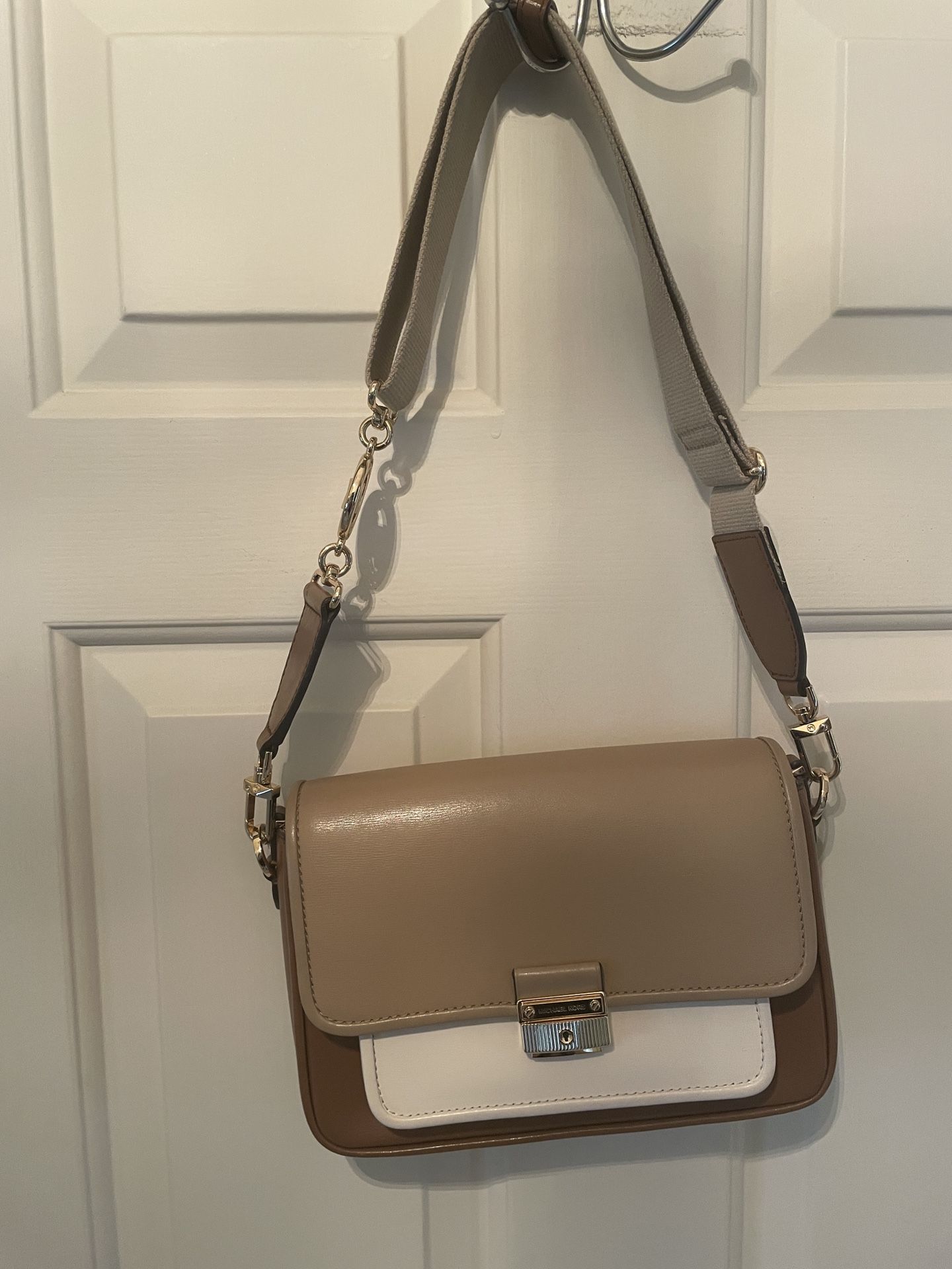 Tri colored Tan colorblock Michael Kors Bradshaw crossbody bag