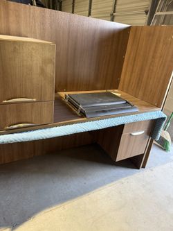 Laminated Walnut Office Desks & File Cabinets – Matching Set