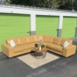 Peanut Butter Leather Corner Sectional Couch 