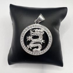 925 Sterling silver CZ Dragon Round Men’s Pendant 